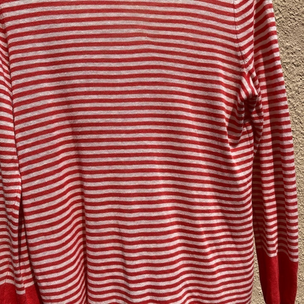 Women's Talbots Sweater Orange Striped NO TAGS Crew Vibrant Fall Linen Light - Picture 7 of 11